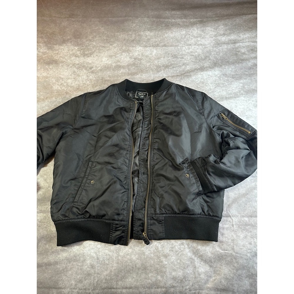 Forever 21 Bomber Jacket Mens Large Black Full Zip Flight MA1 Style Coat